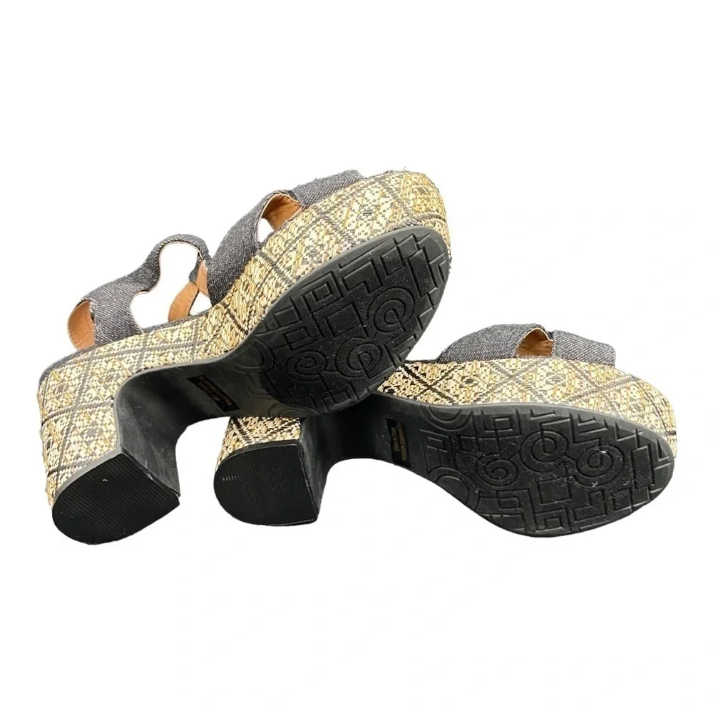 Lov Mark Denim Wicker Platform Sandals NWOT